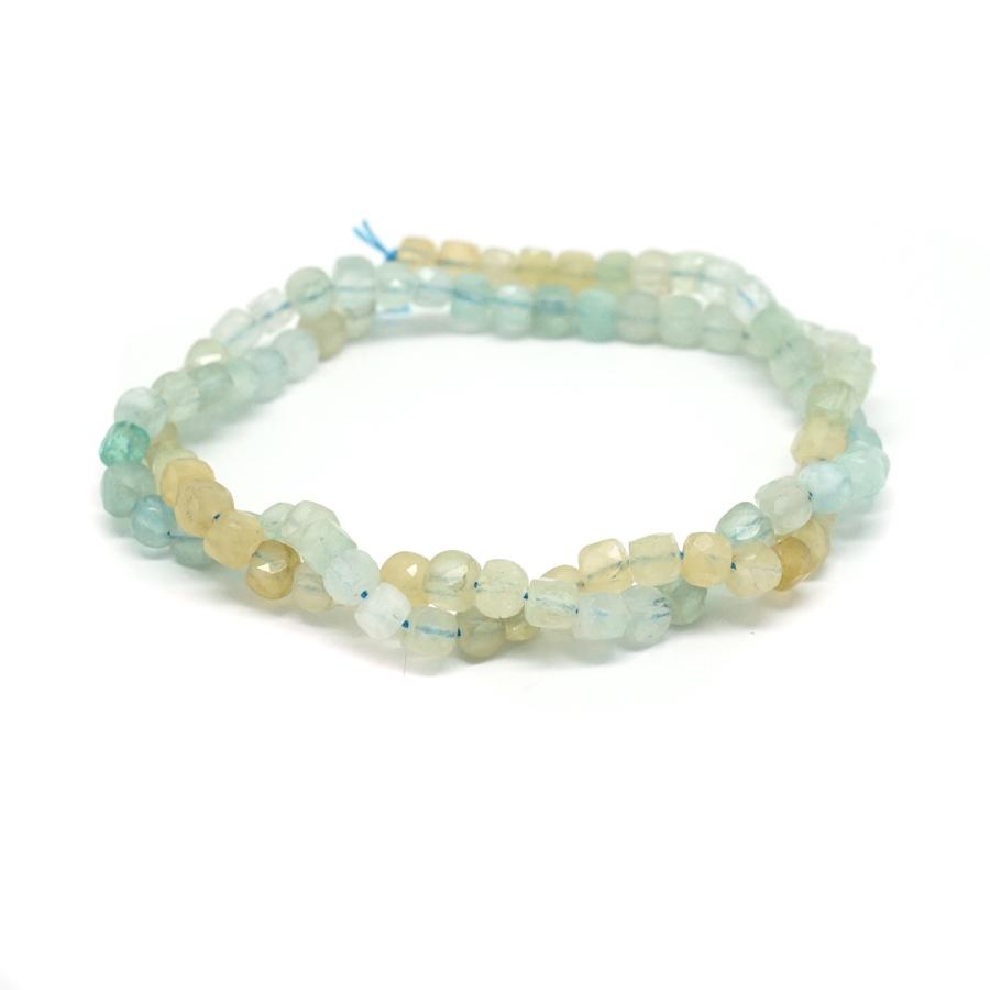 Aquamarine Faceted, Banded 4mm Cube - 15-16 Inch