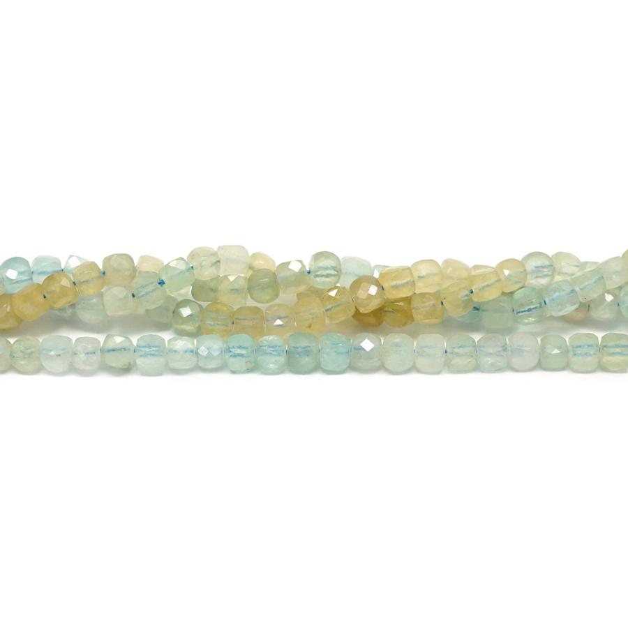 Aquamarine Faceted, Banded 4mm Cube - 15-16 Inch