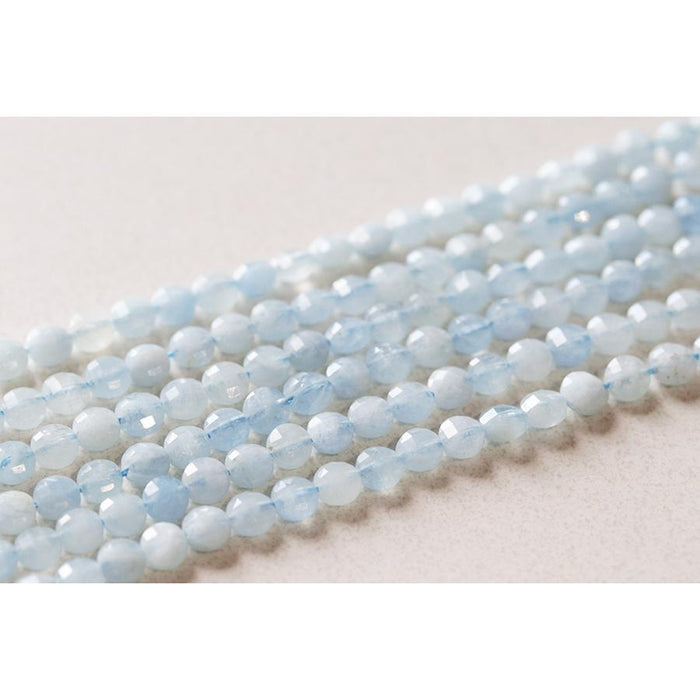 Aquamarine 4mm Diamond Cut Faceted Coin 15-16 Inch