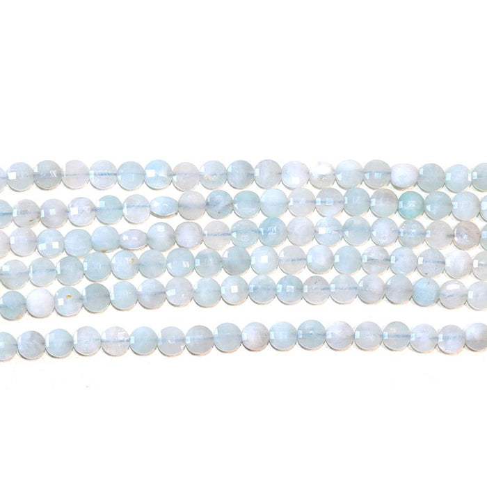 Aquamarine 6mm Diamond Cut Faceted Coin 15-16 Inch