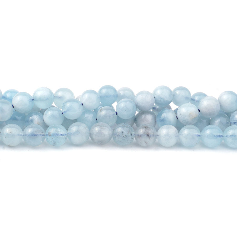 Aquamarine 6mm Round Feather A Grade - 15-16 Inch - CLEARANCE