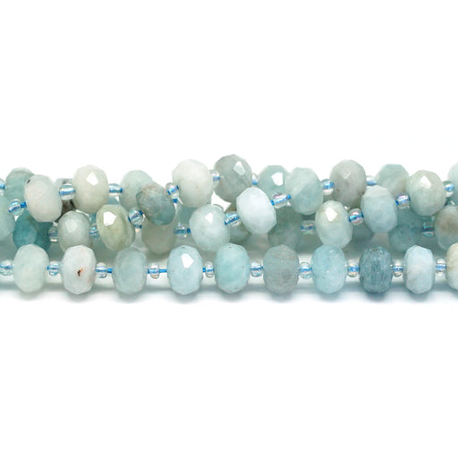 Aquamarine 6x10mm Natural Rondelle Faceted, Free Form - 15-16 Inch