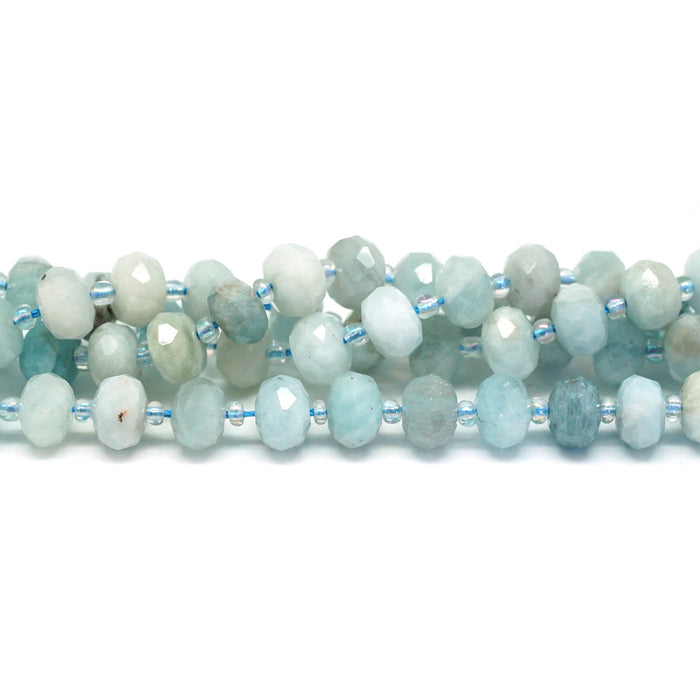 Aquamarine 6x10mm Natural Rondelle Faceted, Free Form - 15-16 Inch