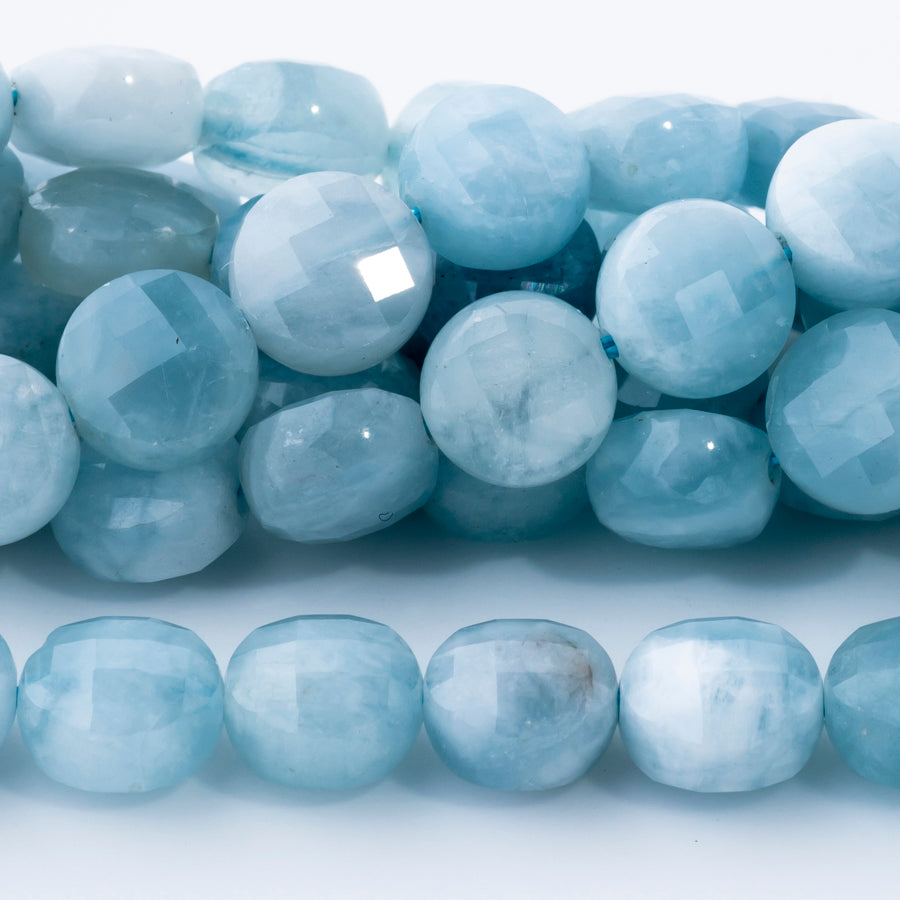 Aquamarine 8mm Coin Faceted - 15-16 Inch