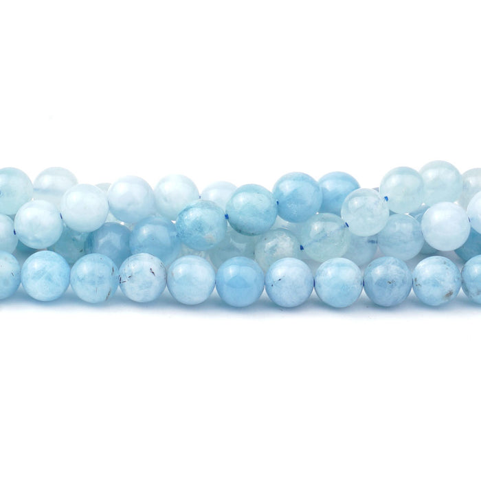 Aquamarine 8mm Round Feather A Grade - 15-16 Inch