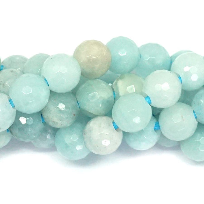 Aquamarine Large Hole, Faceted 8mm Round - 8-inch