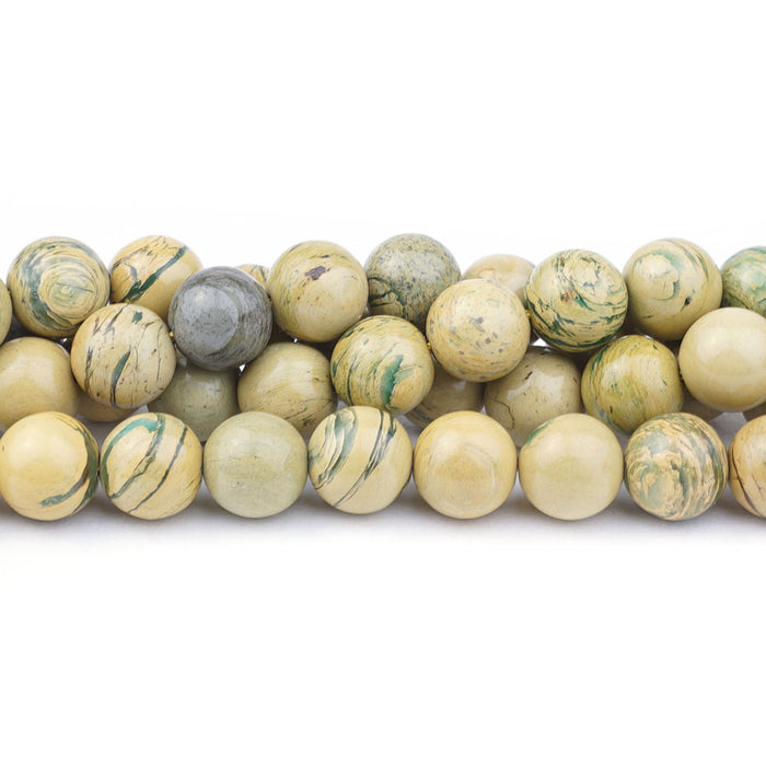 Yellow Green Aqua Terra Impression Jasper Natural 10mm Round - 15-16 Inch