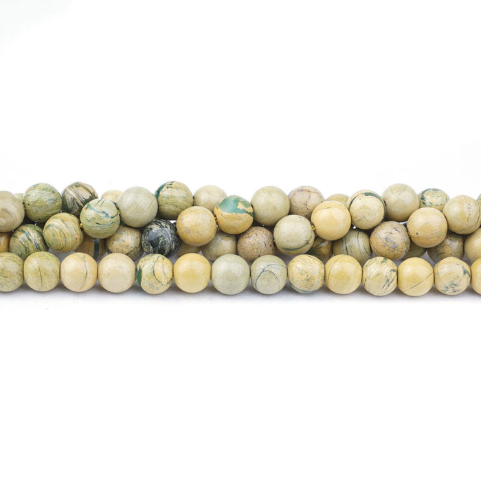 Yellow Green Aqua Terra Impression Jasper Natural 6mm Round - 15-16 Inch