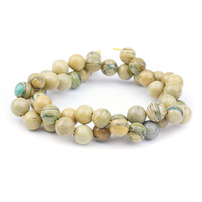 Terra Impression Jasper Yellow Green Aqua Natural 8mm Round - 15-16 Inch