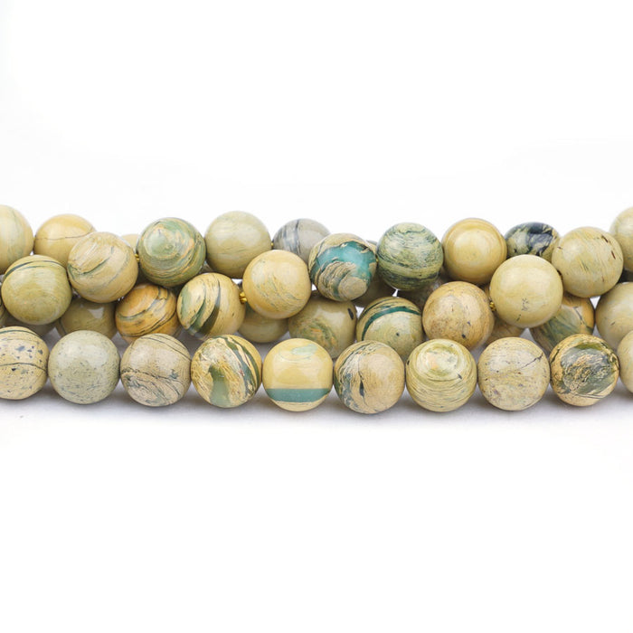 Terra Impression Jasper Yellow Green Aqua Natural 8mm Round - 15-16 Inch