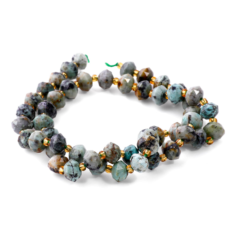 African Turquoise 6x8 Tri Cut Faceted Rondelle - 15-16 Inch