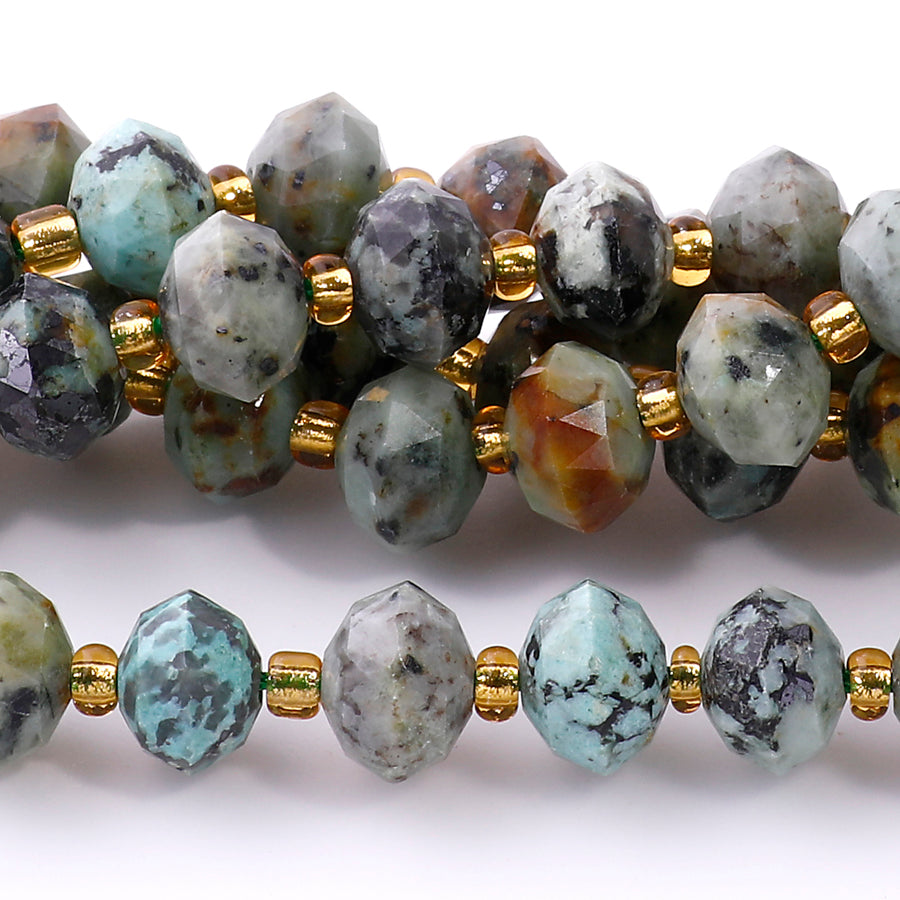 African Turquoise 6x8 Tri Cut Faceted Rondelle - 15-16 Inch
