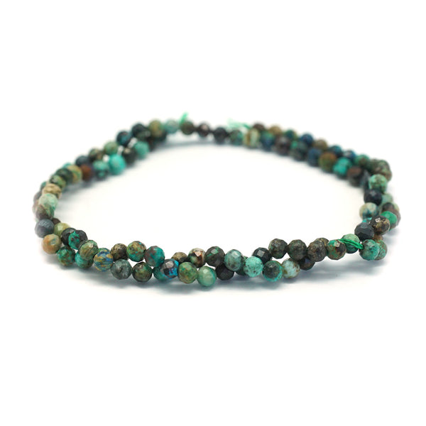 This is a Dakota Stones 4mm Azurite Diamond Cut Gemstone strand with faceted round beads.