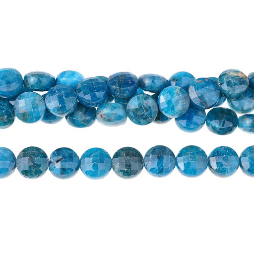 Blue Apatite Diamond Cut, Faceted 10mm Coin - 15-16 Inch