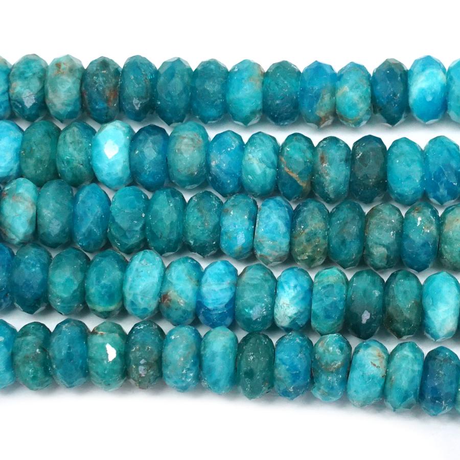 Blue Apatite 8mm Diamond Cut Faceted Rondelle Large Hole (2-2.5mm) 8-Inch