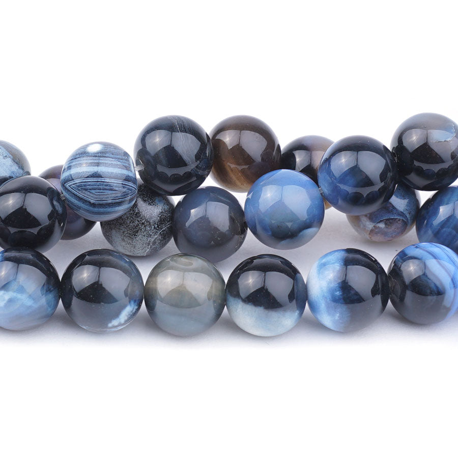 Blue Black Porcelain Agate 12mm Round - Limited Editions - 15-16 inch