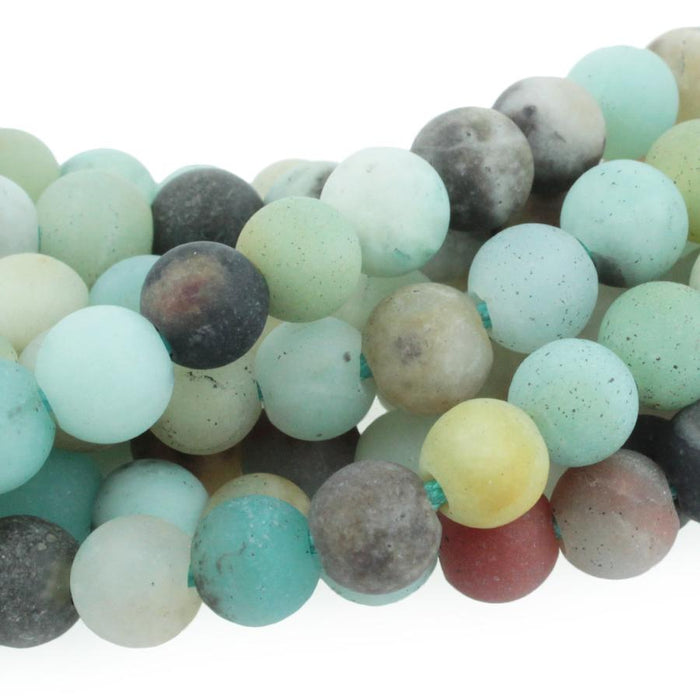 MATTE Black Gold Amazonite 8mm Large Hole Round 8-Inch