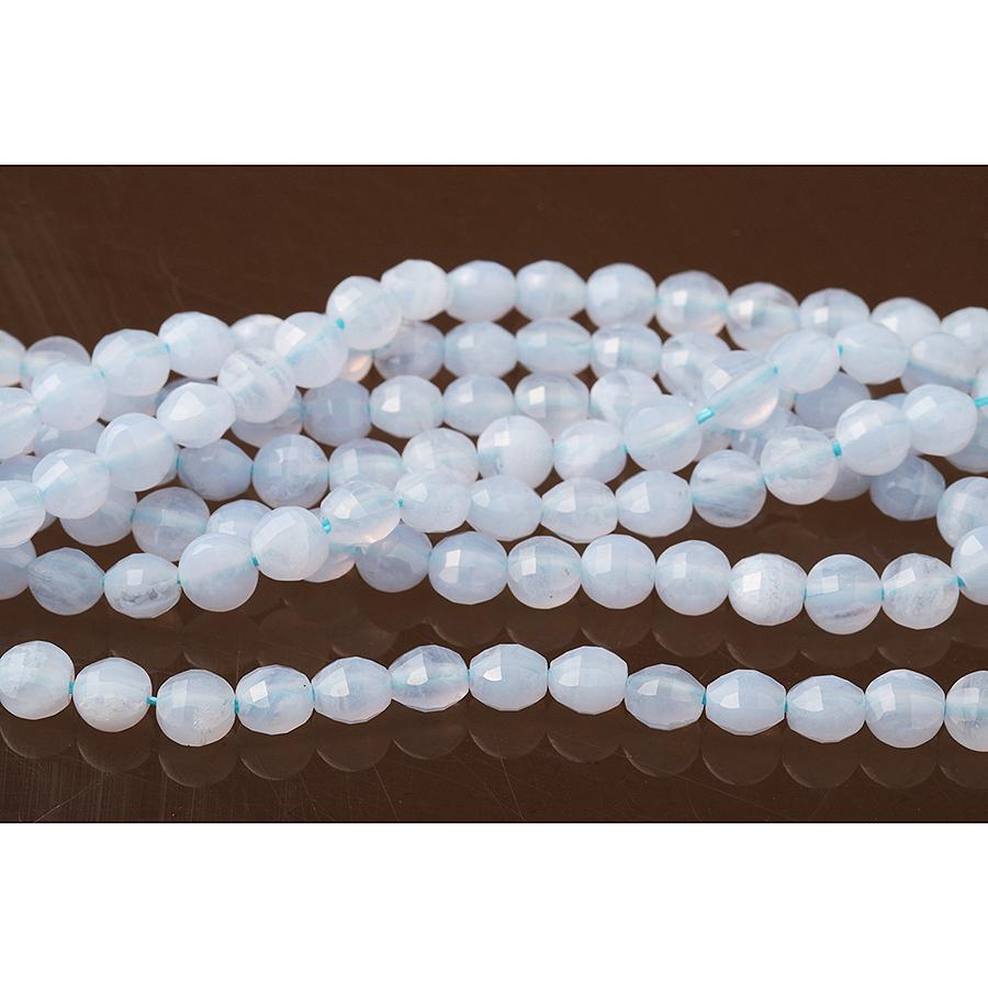 Blue Lace Agate 4mm Diamond Cut Faceted Coin 15-16 Inch