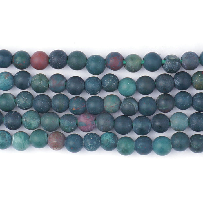 Bloodstone 6mm Round Matte Large Hole Beads - 8 Inch