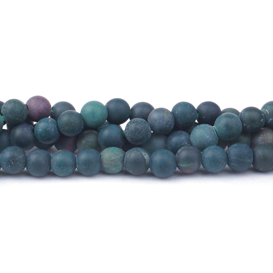 Bloodstone 6mm Round Matte Large Hole Beads - 8 Inch