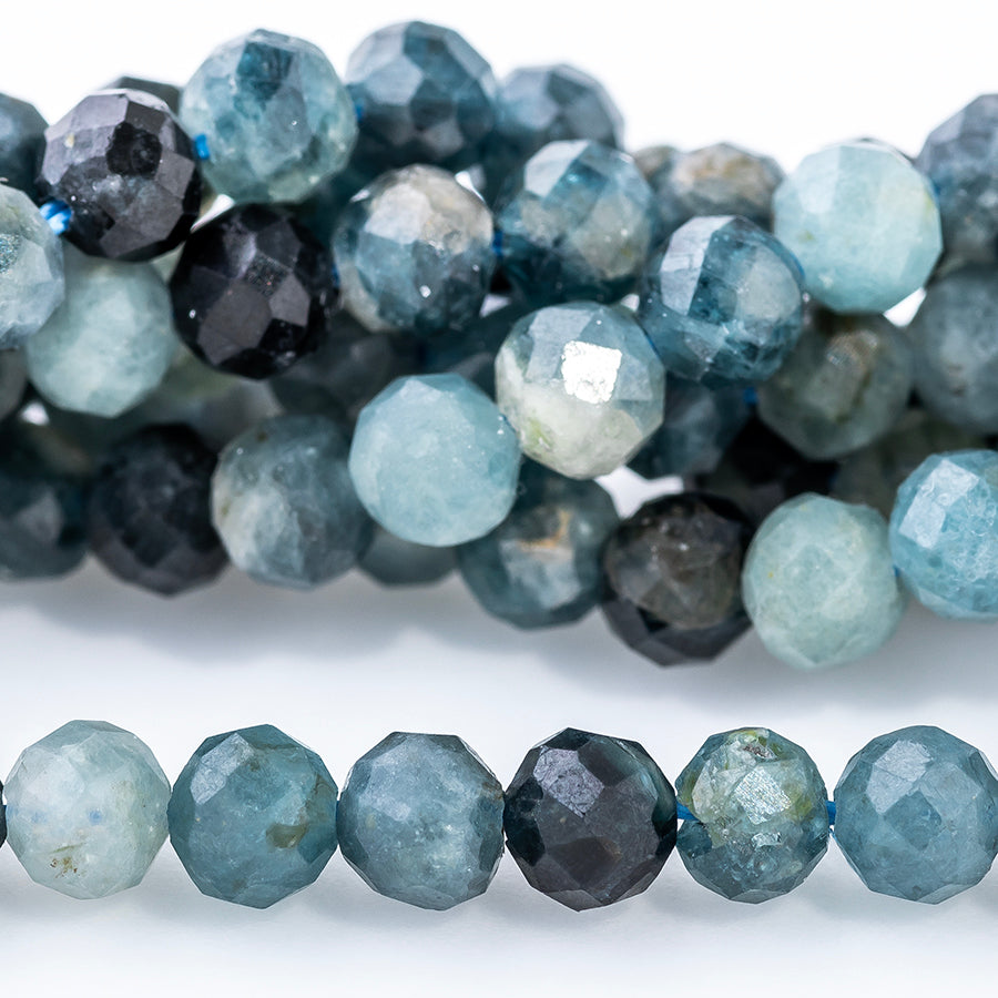 Blue Tourmaline 4mm Round Faceted - 15-16 Inch