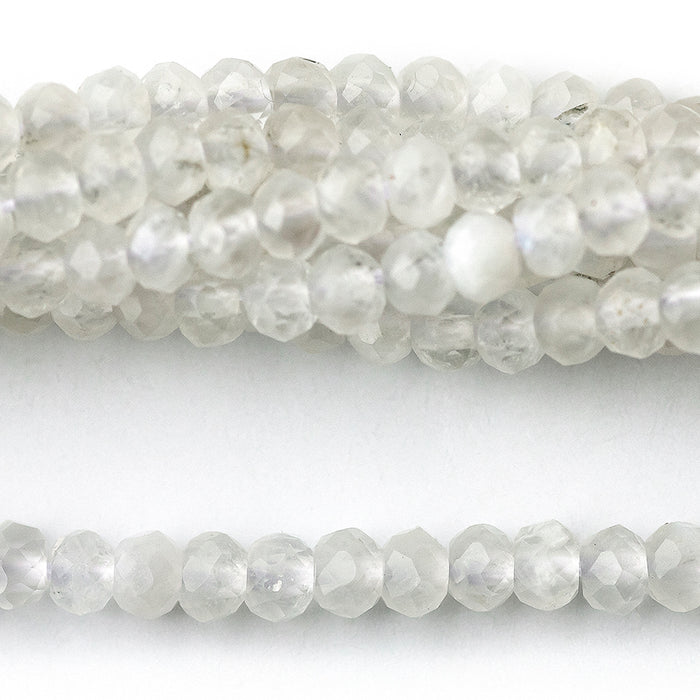 This is a Dakota Stones 3mm Blue Moonstone Gemstone strand with A grade faceted rondelle beads in 15-16 inch strand.