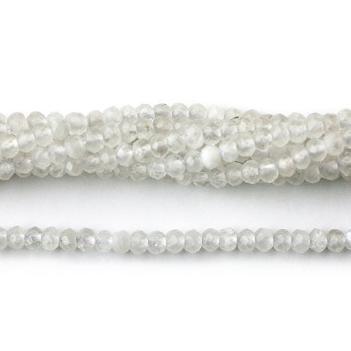 This is a Dakota Stones 3mm Blue Moonstone Gemstone strand with A grade faceted rondelle beads in 15-16 inch strand.