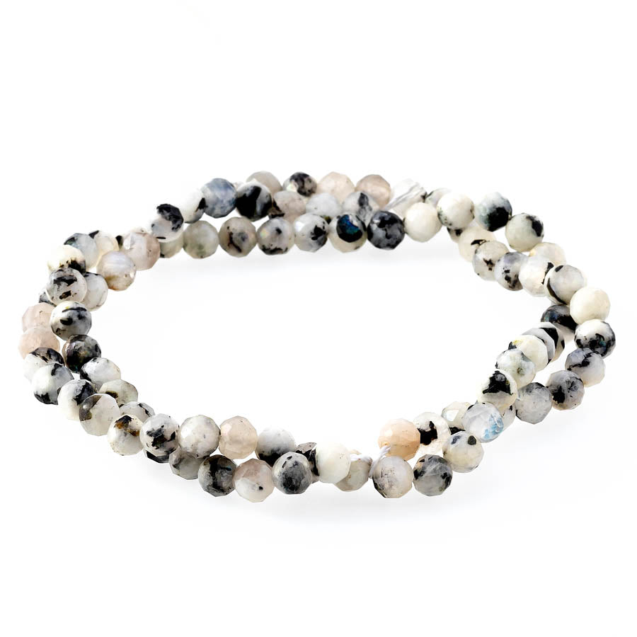 Blue Moonstone 4mm Plated Round Faceted Black Dot - 15-16 Inch