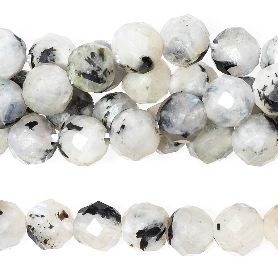 Blue Moonstone 4mm Plated Round Faceted Black Dot - 15-16 Inch