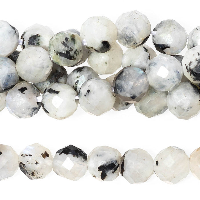 Blue Moonstone 4mm Plated Round Faceted Black Dot - 15-16 Inch - CLEARANCE