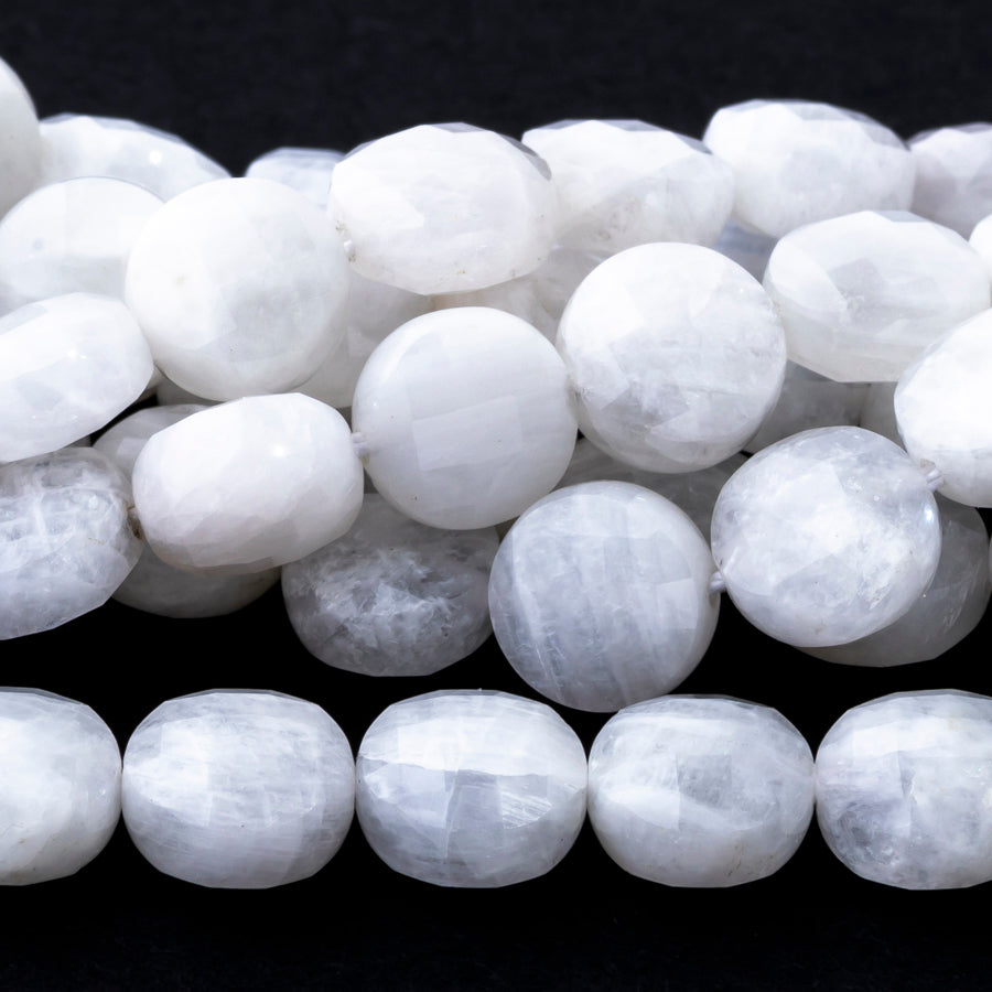 Blue Moonstone 8mm Coin Faceted - 15-16 Inch