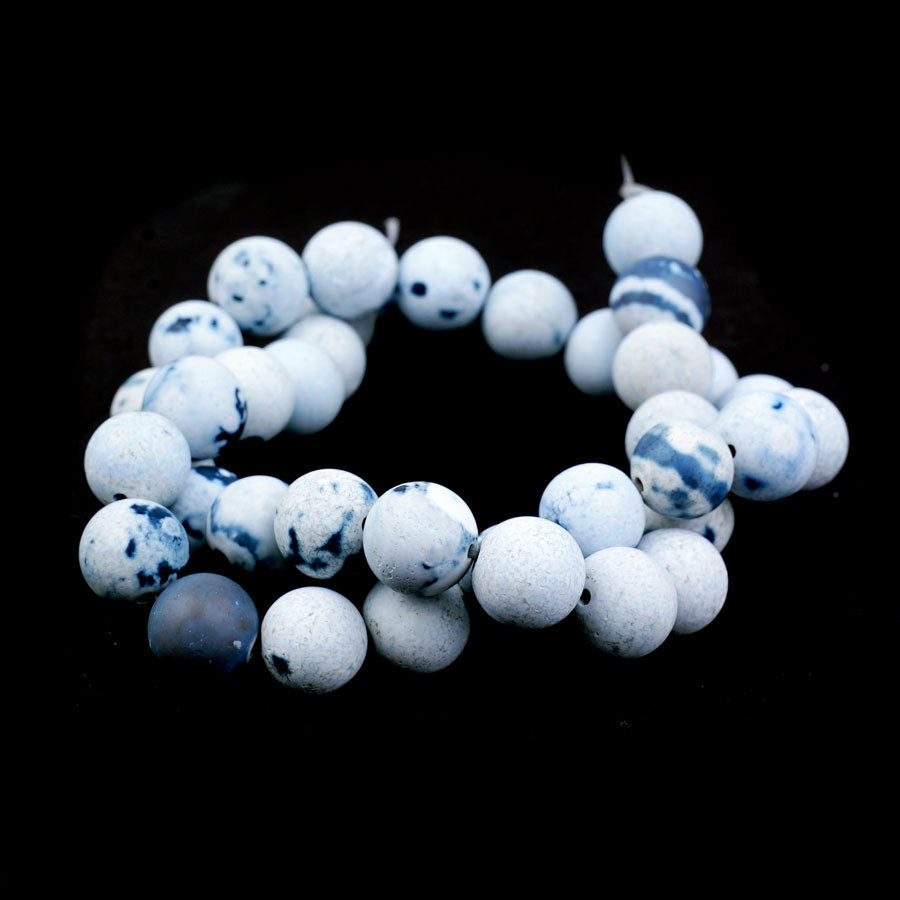 Blue White Porcelain Agate 10mm Matte Round - Limited Editions - 15-16 inch