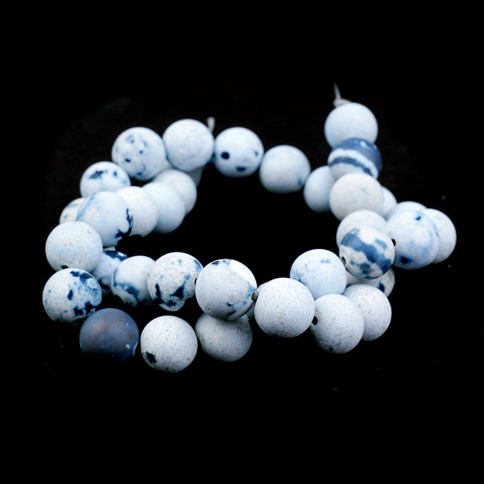 Blue White Porcelain Agate 10mm Matte Round - Limited Editions - 15-16 inch