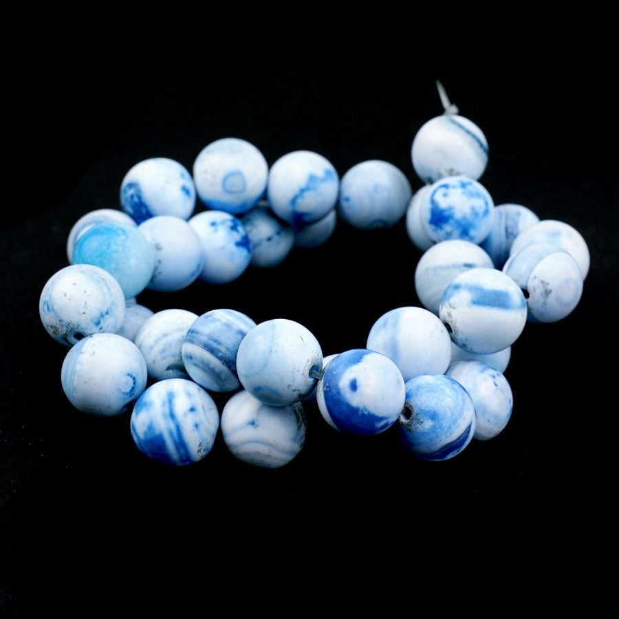 Blue White Porcelain Agate 12mm Matte Round - Limited Editions - 15-16 inch