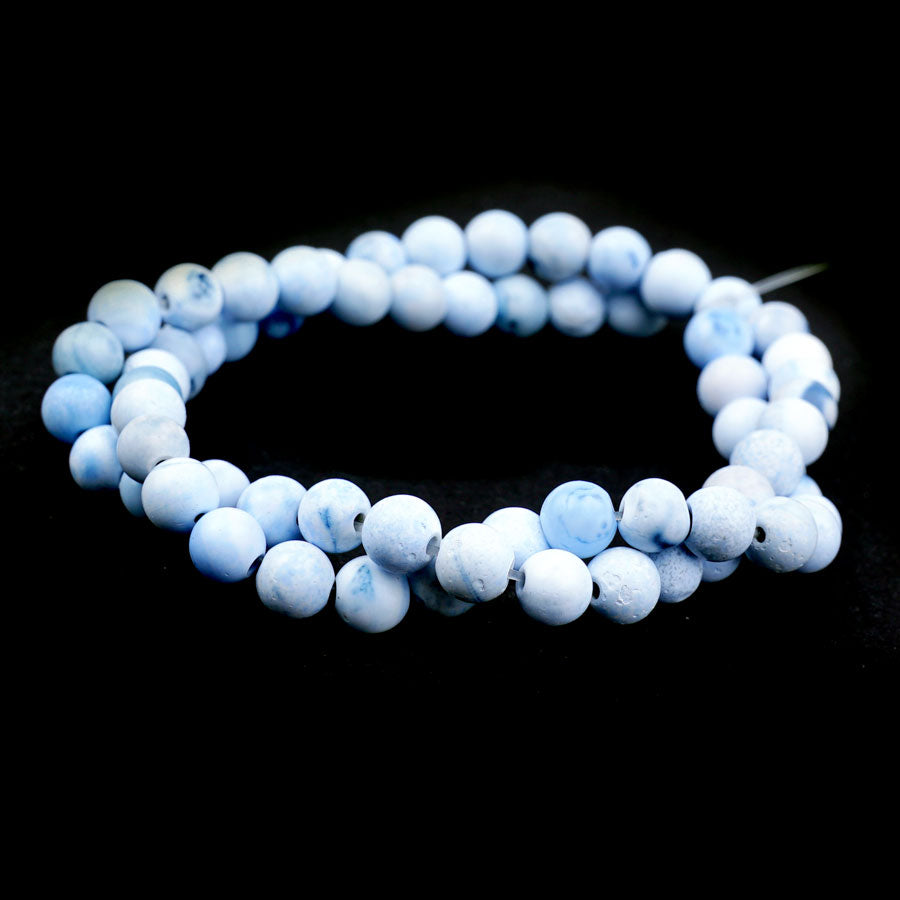 Blue White Porcelain Agate 6mm Matte Round - Limited Editions - 15-16 inch