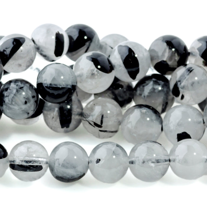 Black Rutilated Quartz 6mm Round - 15-16 inch