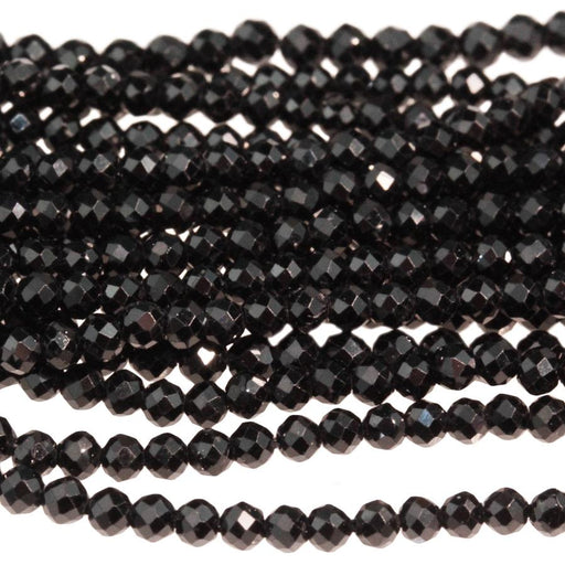 Black Spinel Diamond Cut 2mm Faceted Round 15-16 Inch