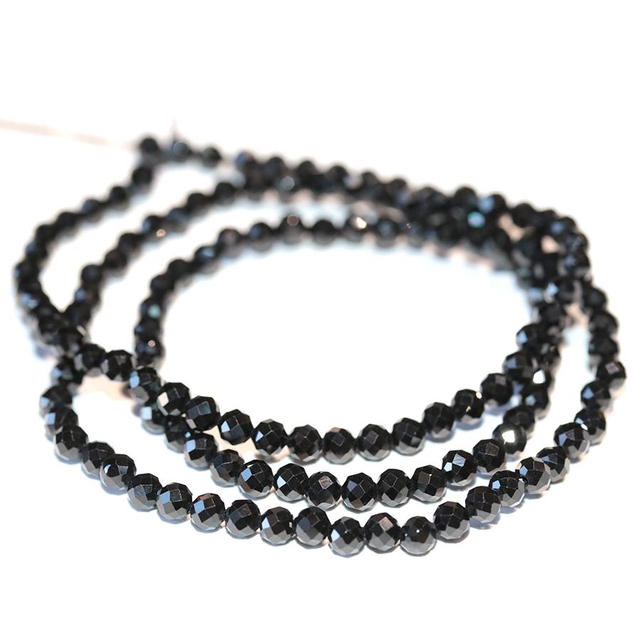 Black Spinel 3mm Diamond Cut Faceted Round 15-16 Inch