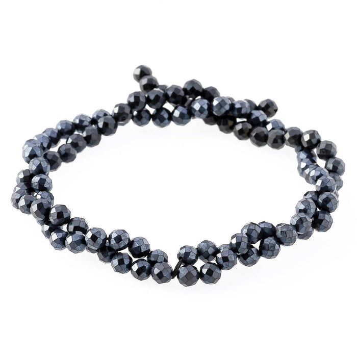 Black Spinel Plated 4mm Round Faceted - 15-16 Inch - CLEARANCE