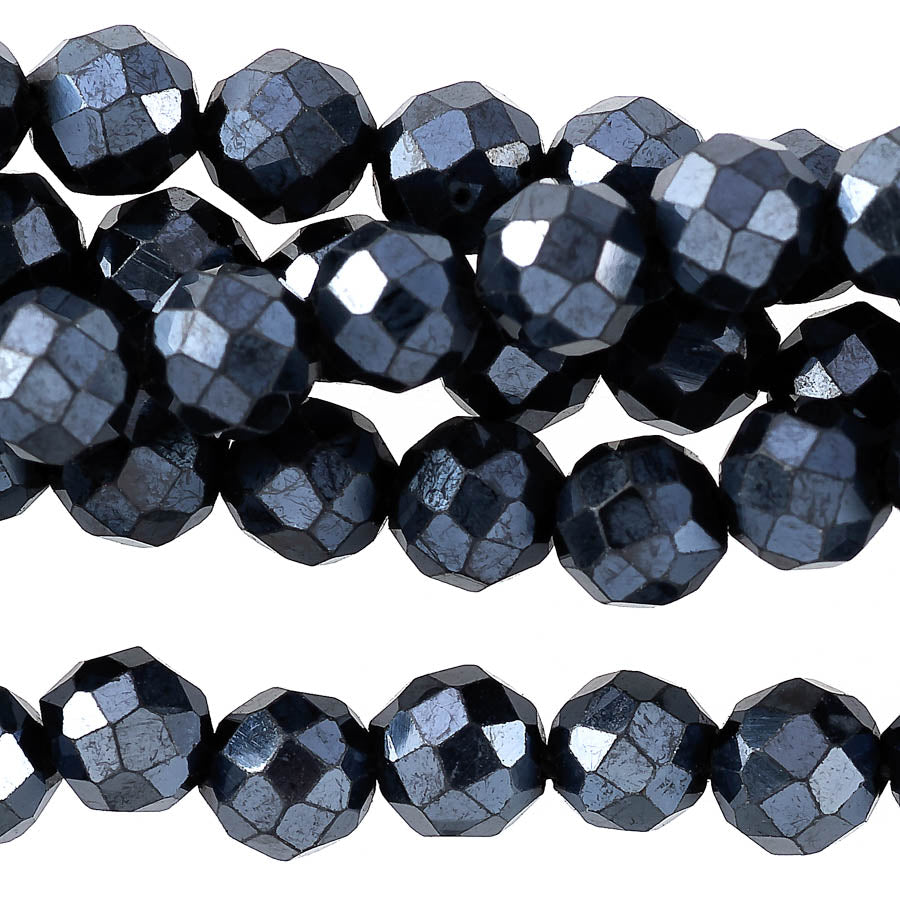 Black Spinel Plated 4mm Round Faceted - 15-16 Inch