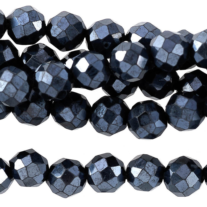 Black Spinel Plated 4mm Round Faceted - 15-16 Inch - CLEARANCE