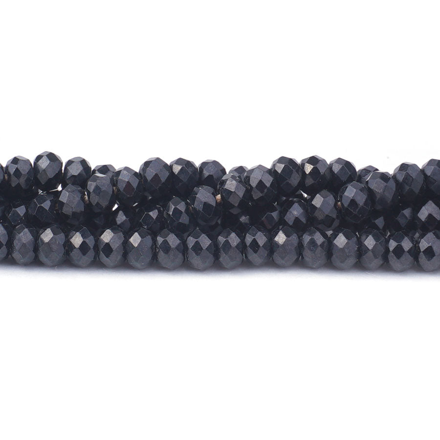 Black Spinel Natural 4X6mm Rondelle Faceted - Large Hole Beads