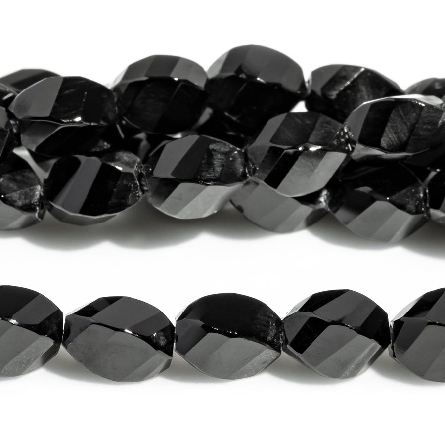 Black Spinel 5x8mm Step Cut Faceted Twisted Bead- 15-16 Inch