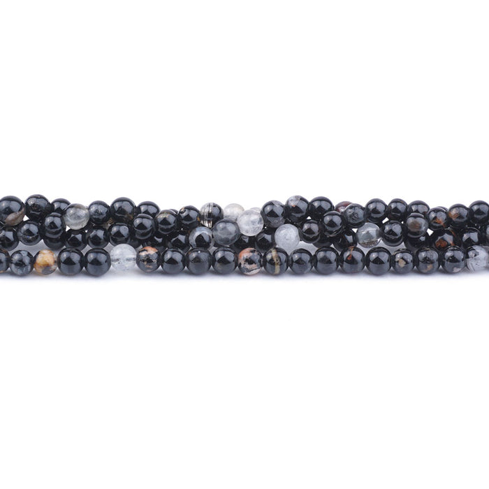 Black Flower Tourmaline 4mm Round - 15-16 Inch