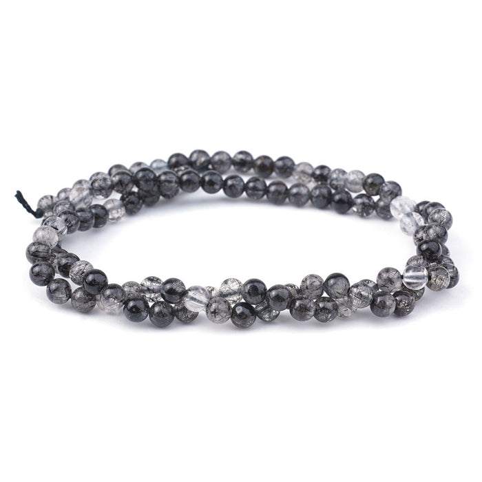 Black Tourmalinated Quartz 4mm Round - 15-16 Inch