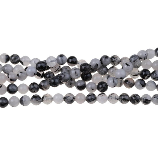 Black Tourmalinated Quartz 6mm Round 15-16 Inch