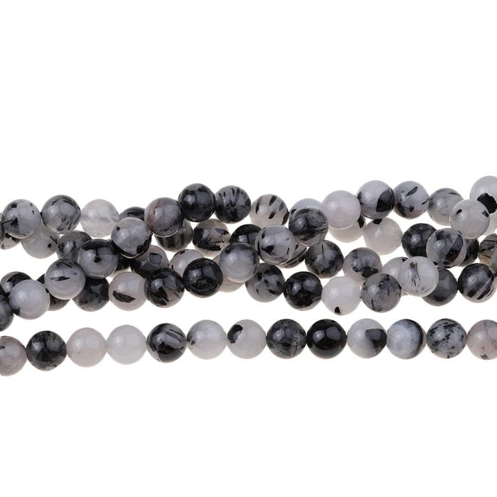 Black Tourmalinated Quartz 8mm Round 15-16 Inch