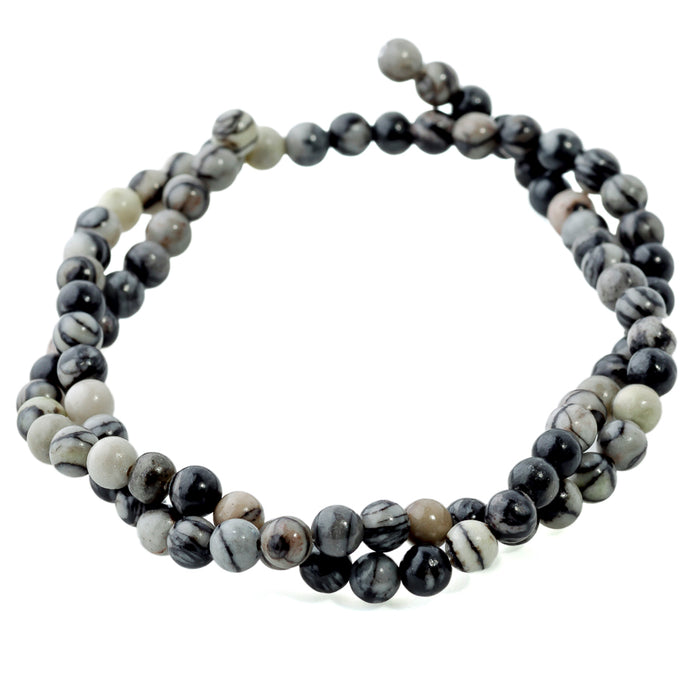 Black Web Jasper 4mm Round - 15-16 Inch