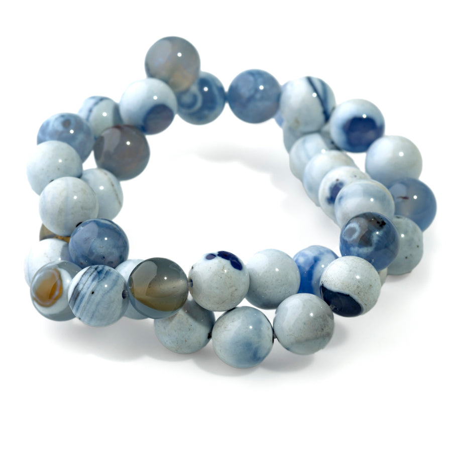 Blue White Porcelain Agate 10mm Round - 15-16 Inch