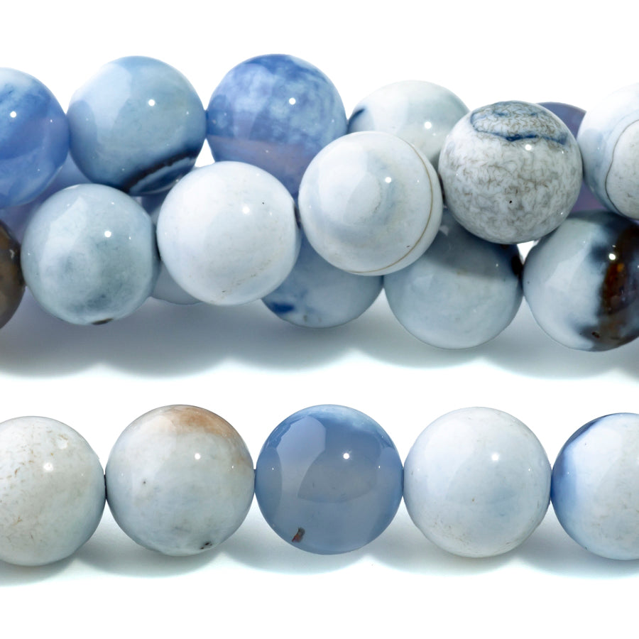 Blue White Porcelain Agate 10mm Round - 15-16 Inch